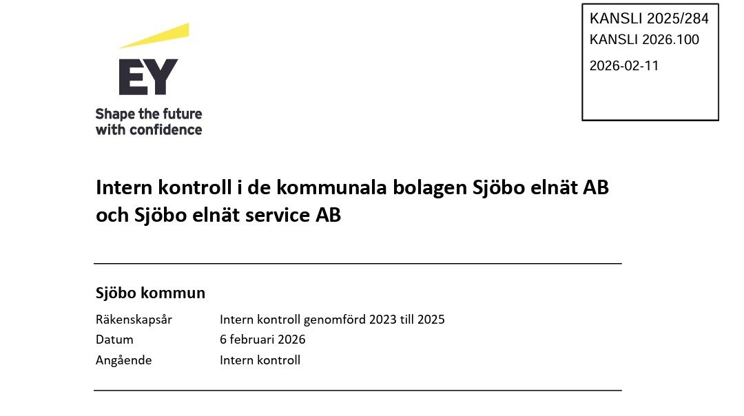 Framsidan på EY:s rapport om Sjöbo Elnät